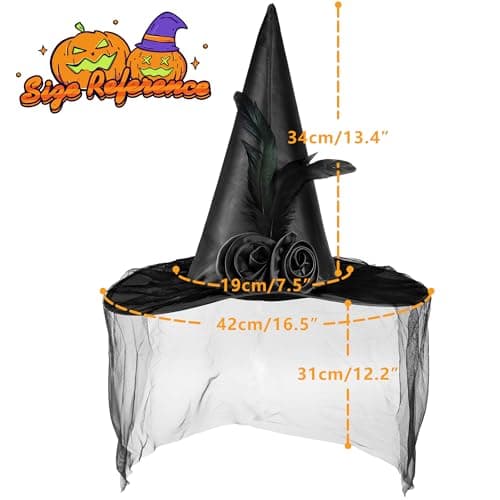 Women's Landisun Halloween Witch Hat with Half Veil