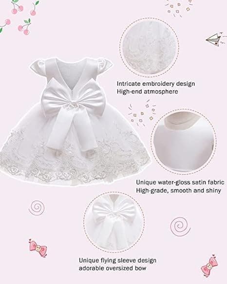 3M-3T Toddler Girls Formal Flower Girl Wedding Dress with Embroidered Lace & Headwear