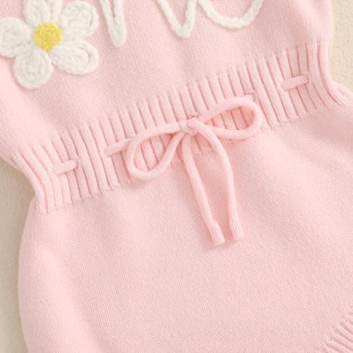 SYOKUP First Birthday Girl Romper Floral Embroidered Crochet Knit Outfit