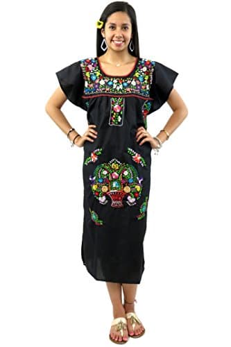 Leos Imports Hand Embroidered Mexican Dress Puebla