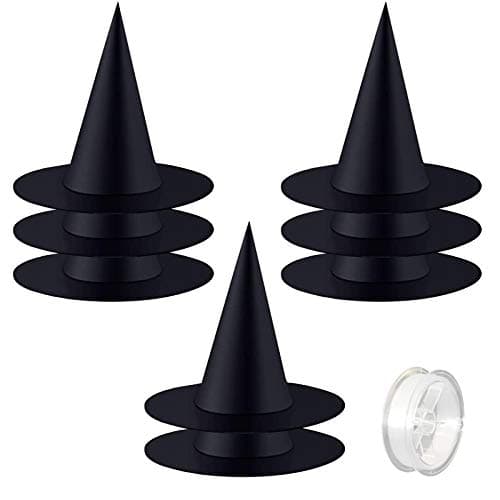 Black Witch Hats with Hanging Decorations for Halloween Party