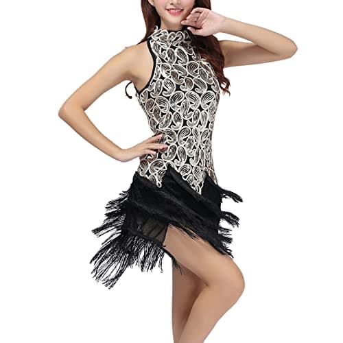 IBTOM CASTLE Women's Sparkly Tassel Flapper Latin Dance Dress Sleeveless