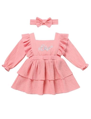 ODASDO Baby Girls Fall Winter Cotton Long Sleeve Tutu Dress for 1st Birthday Photo Shooting