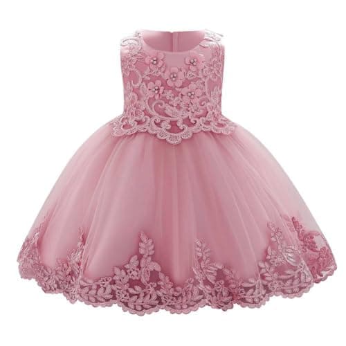 OBEEII Toddler Christening Baptism Tutu Dress with Flower Embroidery
