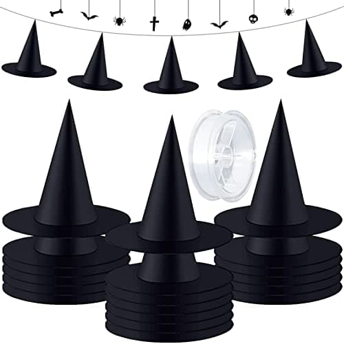 Black Witch Hats with Hanging Decorations for Halloween Party