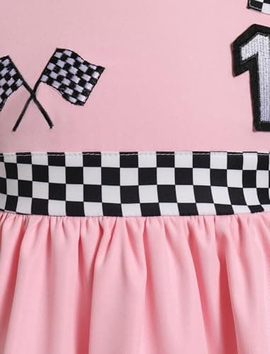 ODASDO Kids' Checkerboard Flutter Sleeve Racing Car Birthday Outfit