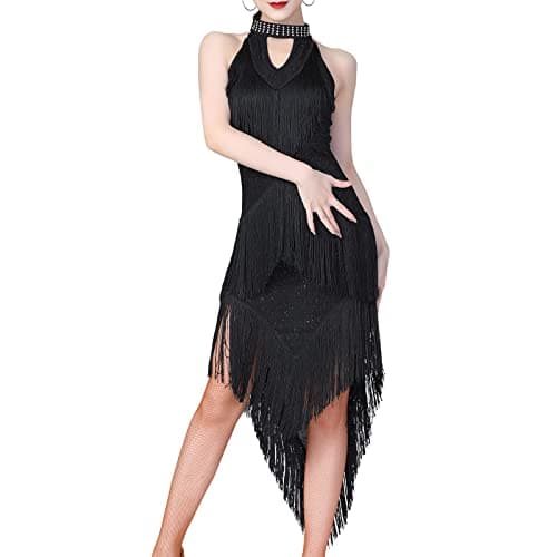 Women's Sequin Tassel Latin Dance Dress for Salsa and Ballroom Dancing