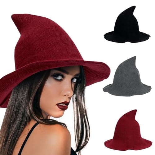 Modern Black Wool Knit Witch Hat for Women - Halloween Party Costume Accessory