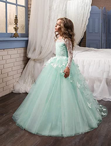 Abaowedding Lovely Flower Girl Dress Long Sleeves Lace Prom Gown