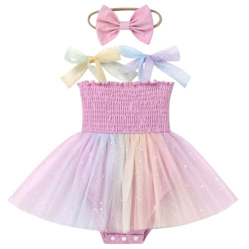 IMEKIS Boho Strawberry Romper Tulle Dress & Headband for Baby Girls Summer Photo Shoot
