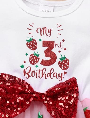 ODASDO Girls' Strawberry Birthday Tutu Dress with Bowknot Headband