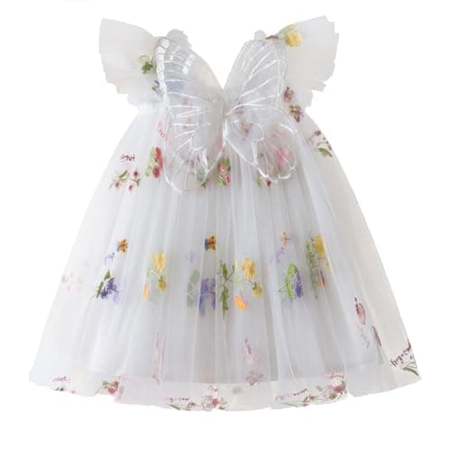 NNJXD Casual Flower Embroidery Tulle Dress for Baby Girls