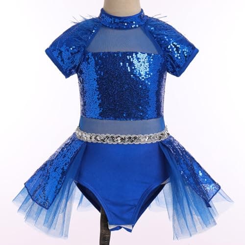 Girls Shiny Sequins Ballet Dance Leotard Tutu Dress