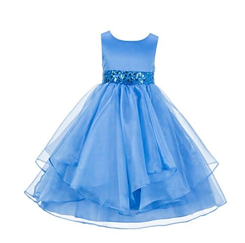 ekidsbridal Asymmetric Ruffled Organza Sequin Flower Girl Dress