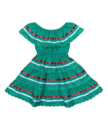 Unik Girl's Traditional Mexican Birthday, Christmas, Cinco de Mayo Cultural Dress Size 2-14