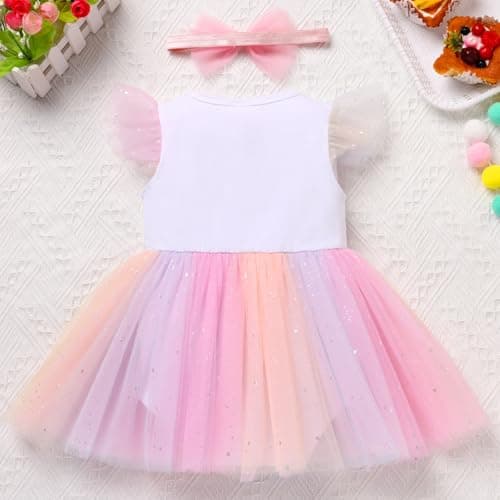 ODASDO Baby Girl First Birthday Cake Smash Tutu Dress with Bowknot Headband
