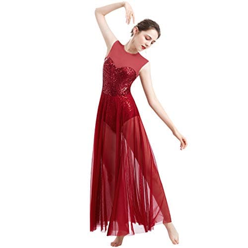 Women's Lyrical Dance Dress for Modern Contemporary Dance with Sequins Tank Leotard and Tulle Maxi Overlay
