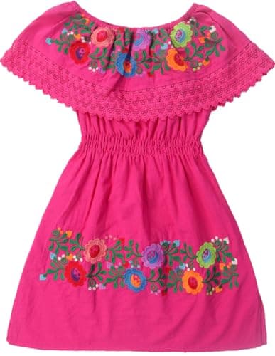 YZXDORWJ Mexican Embroidered Cinco de Mayo Floral Dress for Girls