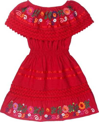 YZXDORWJ Mexican Embroidered Cinco de Mayo Floral Dress for Girls