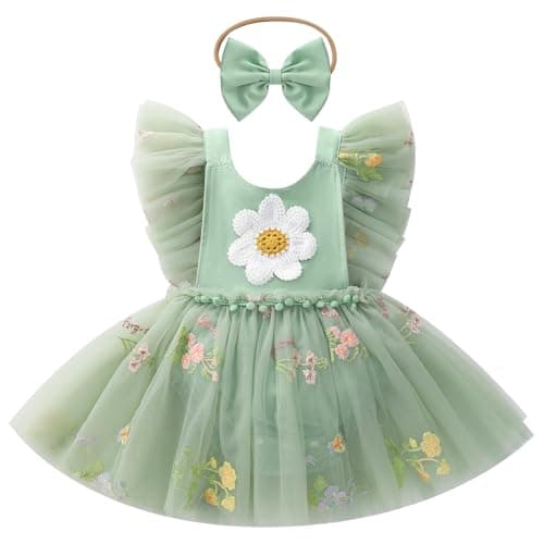 ODASDO Infant Strawberry Flower Sleeve Princess Romper for 1st Birthday Cake Smash