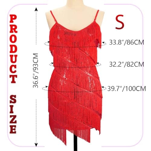 REETAN Sequin Latin Dance Dress for Women Salsa Ballroom Fringe Flappe Costumes