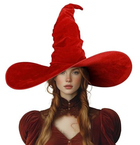 VZQI Black Witch Hat for Women Adult 24-inch Large Ruched Halloween Hat