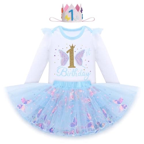 IDOPIP Butterfly 1st Birthday Tutu Outfit for Cake Smash Photo