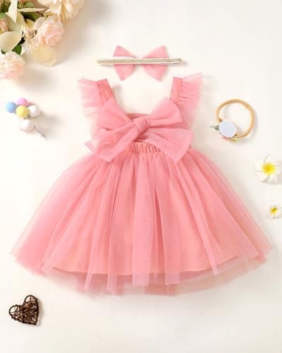 Renotemy Backless Bowknot Flower Dress for Toddler Girls Summer Party