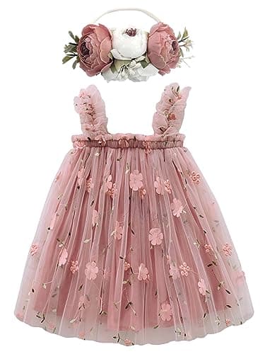 Rainbow Tutu Dress with Flower Headband for Toddlers