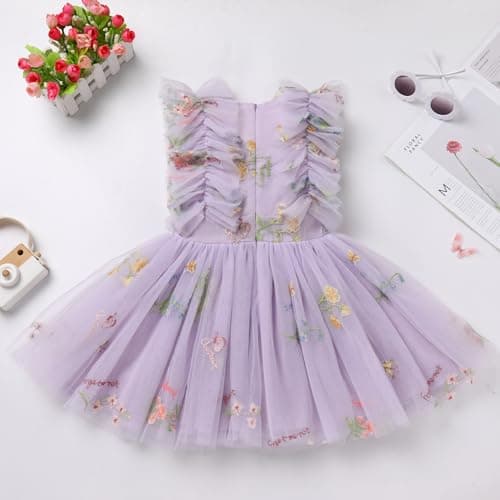 ODASDO Kids Girls Tutu Tulle Ruffle Sleeve Princess Dresses for Birthday Party Occasions
