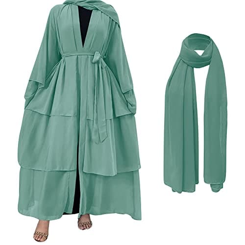 IDOPIP Women's Muslim Abaya Dress - Long Sleeve Dubai Cardigan Robe