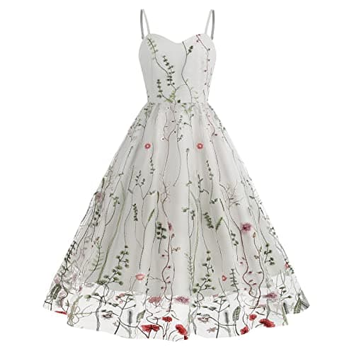 IWEMEK Women's Keyhole Floral Embroidery Cocktail Dress