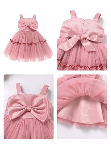 ODASDO Toddler Girls Bowknot Spaghetti Straps Tutu Tulle Birthday Dresses