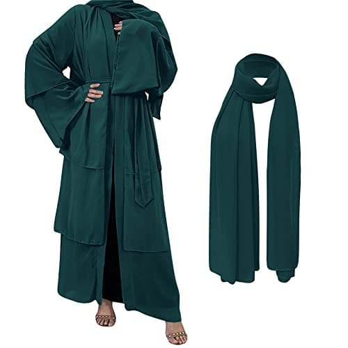 IDOPIP Women's Muslim Abaya Dress - Long Sleeve Dubai Cardigan Robe