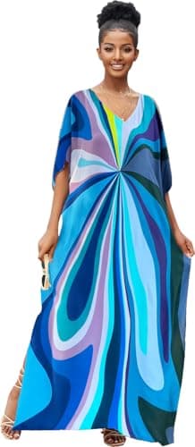 RanRui Ethnic Floral Kaftan Dress for Women Boho Swim Cover-Up