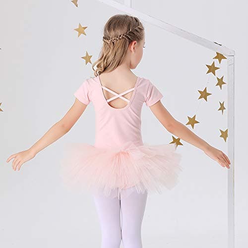 Bezioner Girls' Cotton Ballet Dance Tutu Leotard Short Sleeve