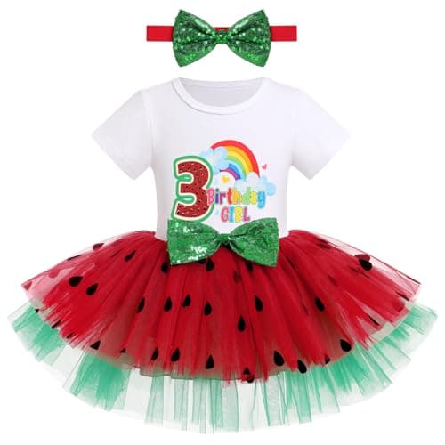 ODASDO Watermelon Birthday Party Dress with Headband for Girls