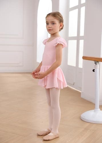 MdnMd Dance Ballet Leotard with Skirt for Toddler Girls Glitter Back Bow Ruffle Sleeve
