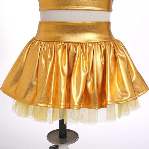 ODASDO Girls Shiny Metal Dance Costume with Sequin Tank Crop Top Ruffle Skirt