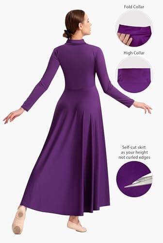 Sanmsoner Women's High Neck Long Sleeve Dance Dress for Worship and Liturgical Events