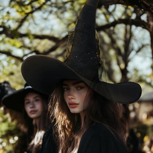 VZQI Black Lace Mesh Witch Hat for Women Adult Wizards Halloween