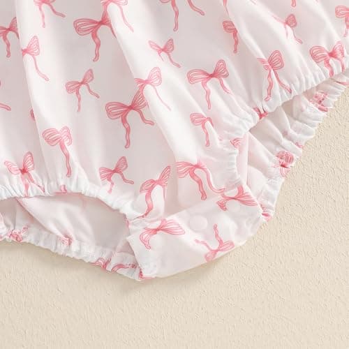 Lamuusaa Toddler Birthday Girl Embroidery Romper Bow Print Bodysuit