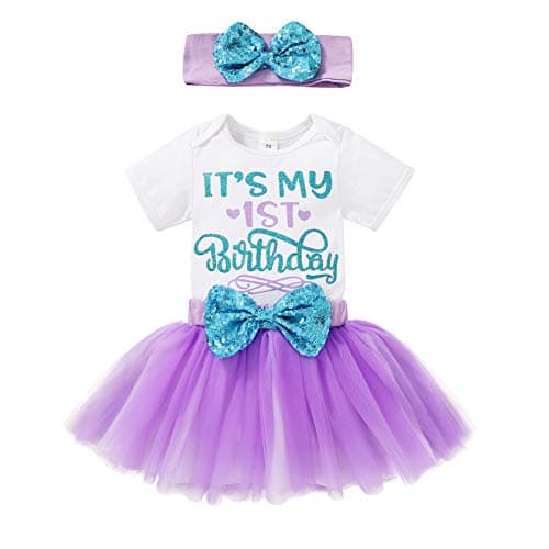 YOUNGER TREE Shiny Printed Sequin Bowknot Tutu Dress for Newborn Baby Girls' 1st Birthday