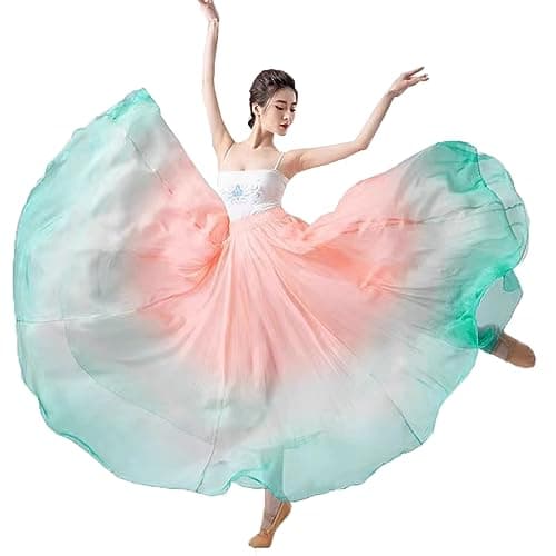 TLMNU Women's Gradient Chiffon Long Swing Skirt for Modern Ballet Performance