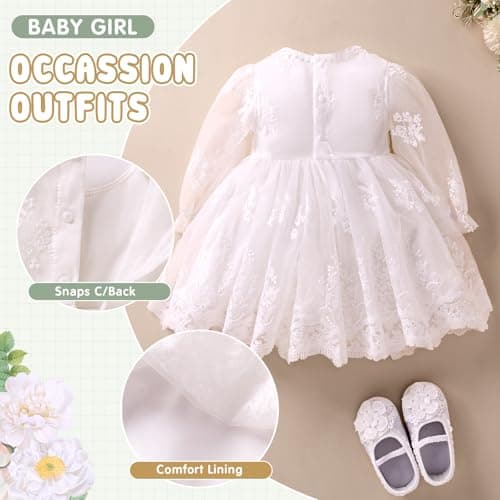 Booulfi White Lace Baby Girl Baptism Dress 3pcs Set