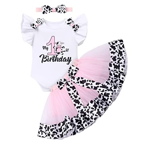 Baby Girl Toddler Kids Farm Animal Cow Theme Birthday Party Outfit