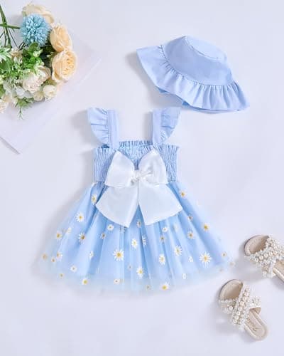 Saeaby Girls' Tulle Halter Smocked Dress Casual Summer Outfit