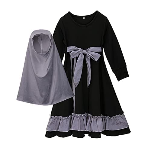 Muslim Girls Abaya with Hijab Set Arabian Robe for Prayer Clothes