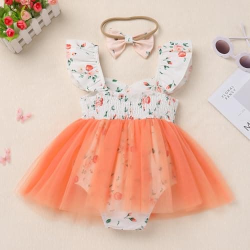 ODASDO Baby Girl 1st Birthday Floral Tulle Tutu Dress with Headband
