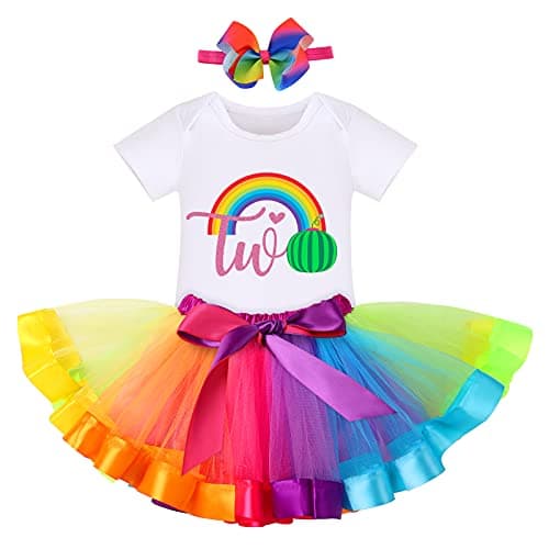 IBTOM CASTLE Watermelon 1st Birthday Rainbow Cake Smash Outfit for Baby Girls